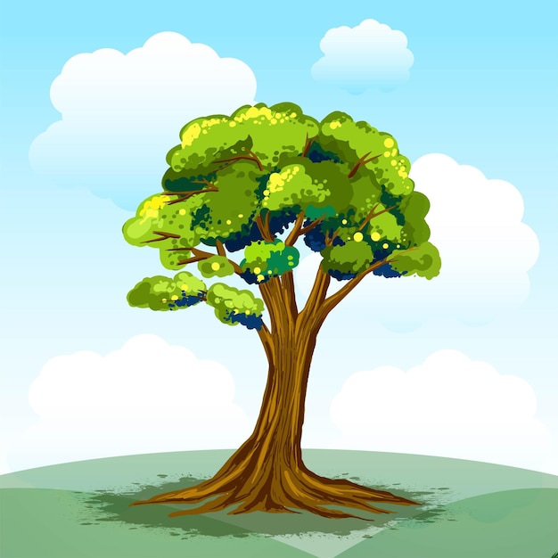 Free Vector beautiful hand draw landscape tree background