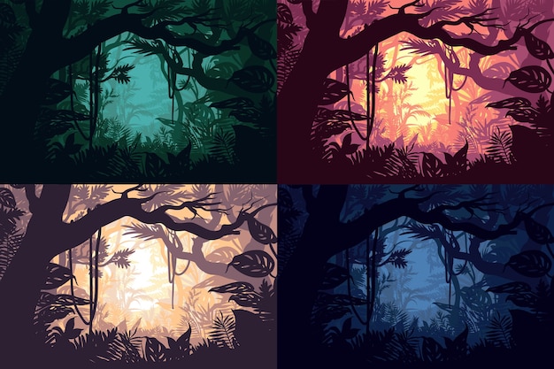 Free Vector beautiful jungle landscapes set