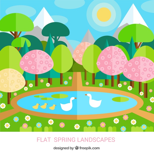 Free vector beautiful park in springtime