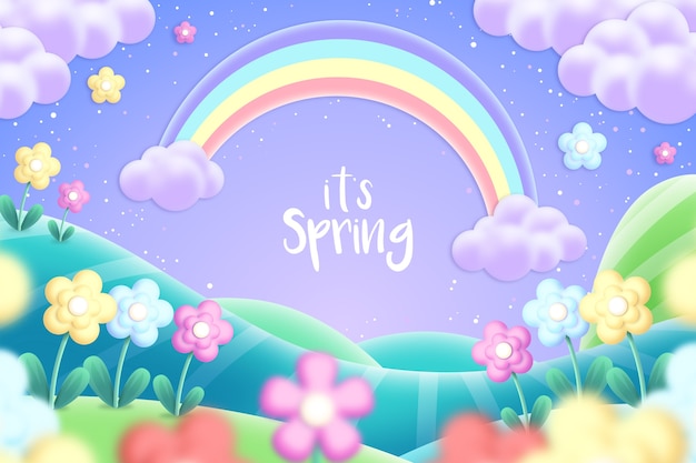 Free vector beautiful spring background with rainbow