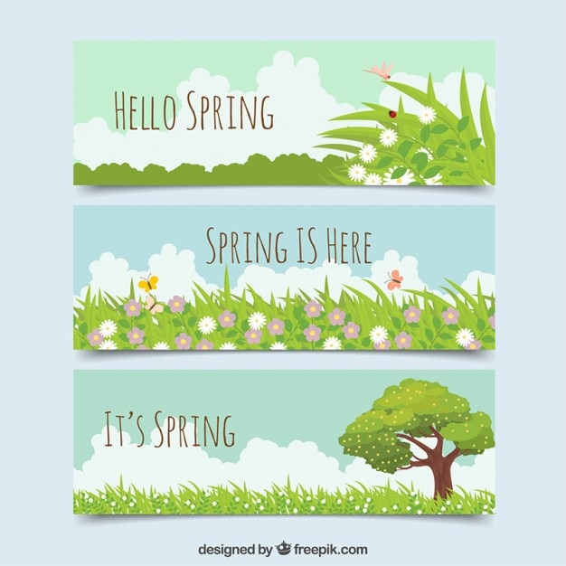 Free Vector beautiful spring banners with grass