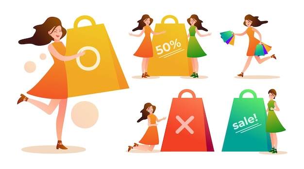 Free Vector beautiful young woman with shopping bags