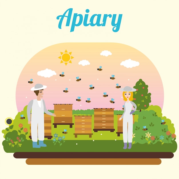 Free vector bee apiary. beekeeper