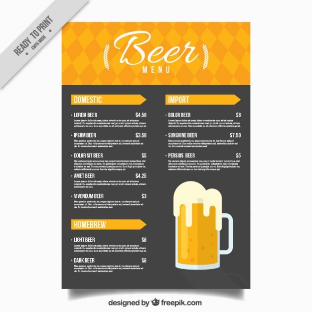 Free Vector beer menu in yellow and black tones