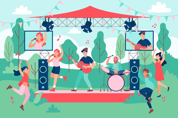 Free Vector bend having an open air concert