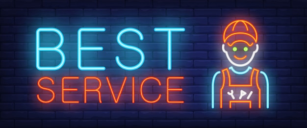 Free vector best service sign in neon style