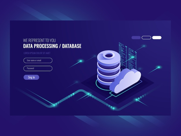 Free Vector big data flow processing concept, cloud database