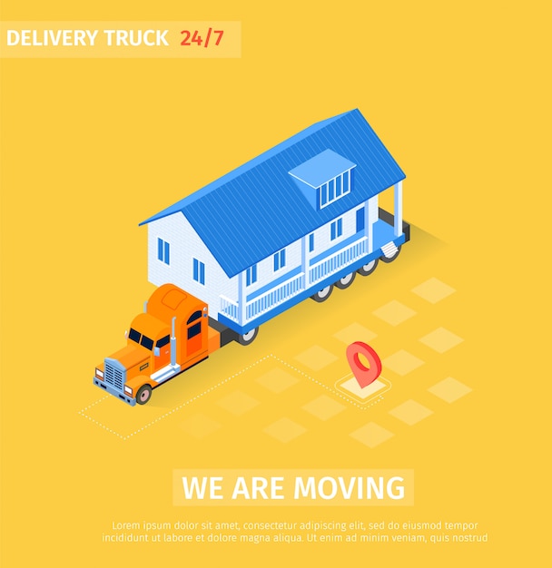 Free Vector big truck transports finished house