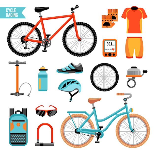 Free vector bike and cycling accessories set