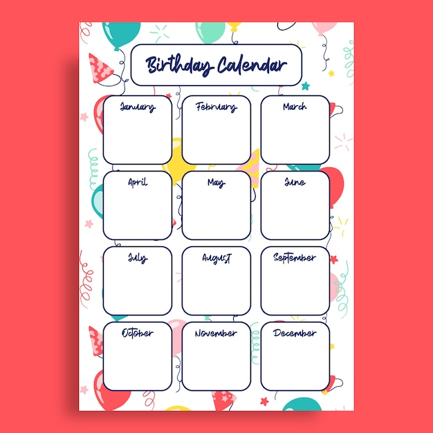 Birthday calendar template design