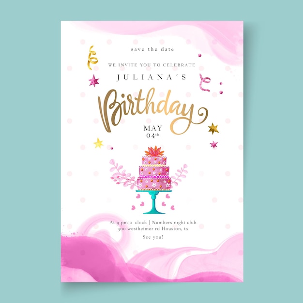 Birthday card template with cake