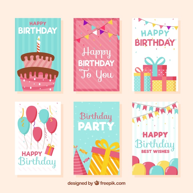 Free Vector birthday cards collection in flat style