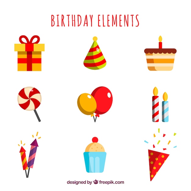 Birthday elements collection in flat style