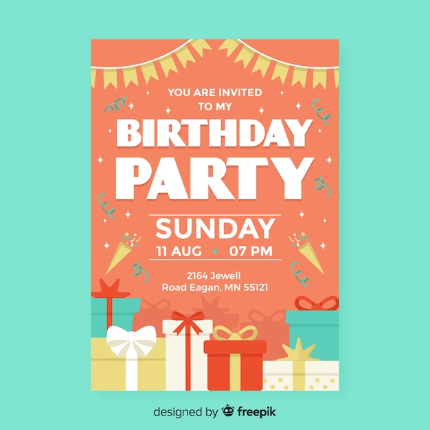 Free Vector birthday invitation template in flat style