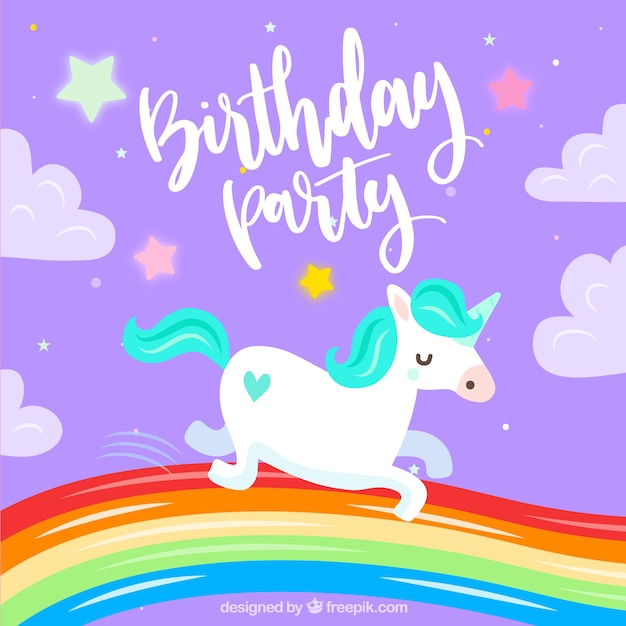 Free Vector birthday invitation with unicorn