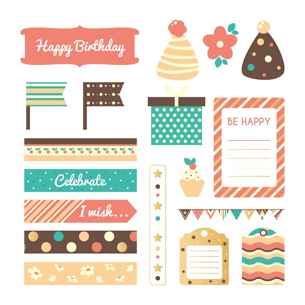 Free Vector birthday scrapbook set