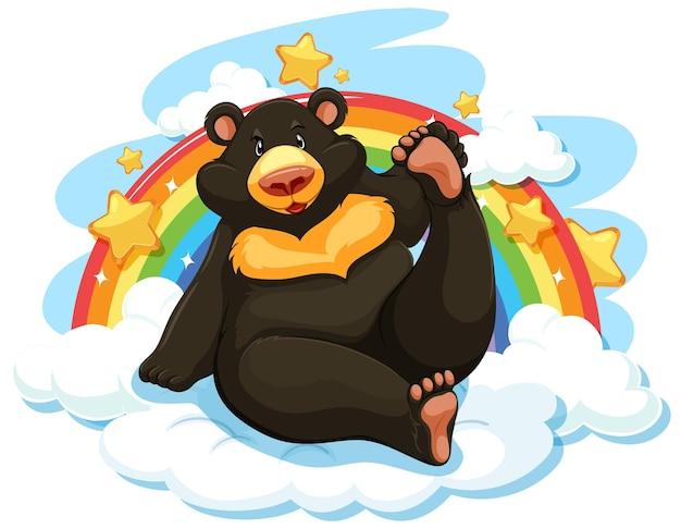 Free Vector black bear on the cloud with rainbow