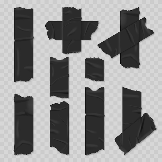 Black duct adhesive tape realistic set