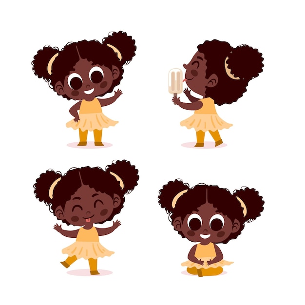 Free Vector black girl in different poses collection