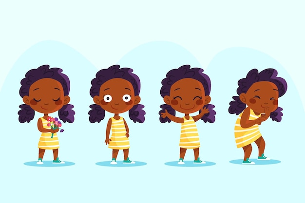 Free Vector black girl in different poses set