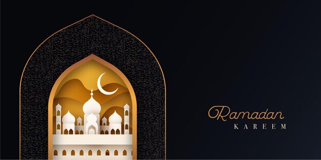 black and golden Free vector eid mubarak ramadan season festival greeting design banner background