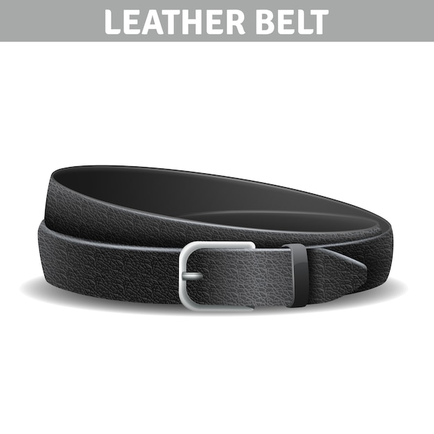 Free vector black realistic curled leather belt with metal buckle