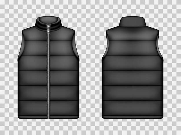 Black sleeveless puffer jacket, down vest mockup