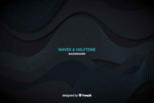 Free Vector black waves background with halftone effect