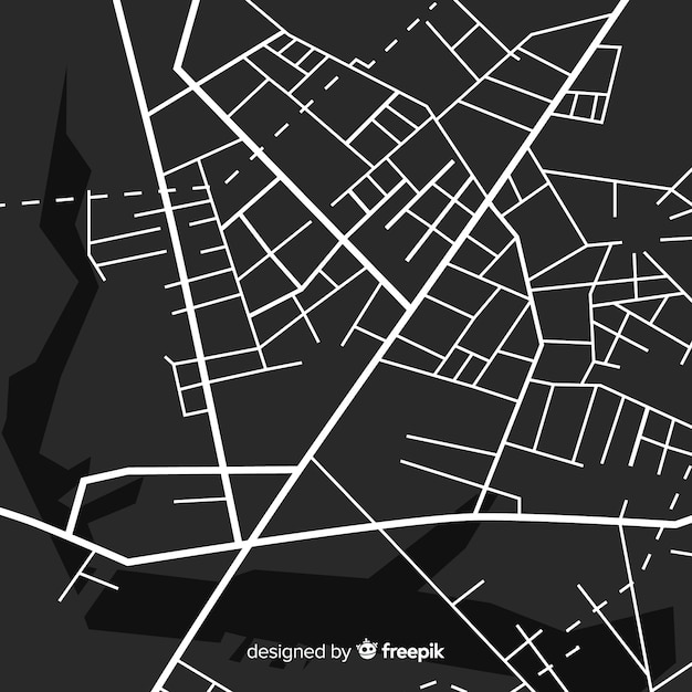 Free vector black and white city map with route