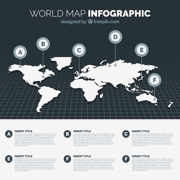 Free vector black and white world map infographic