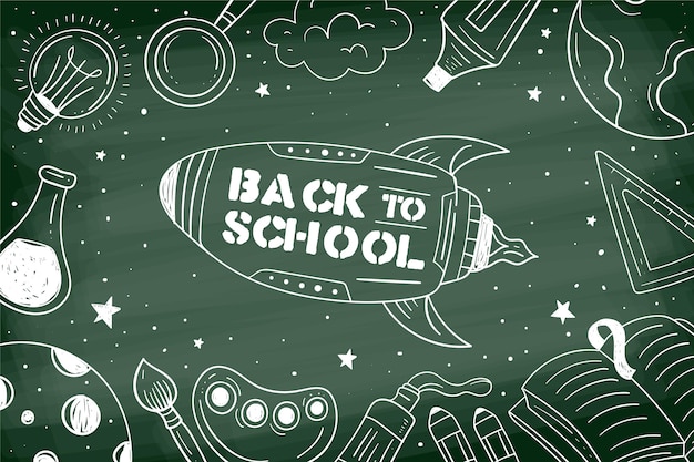 Blackboard back to school background with illustrations