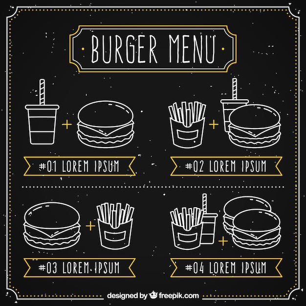 Free Vector blackboard with four burger menus