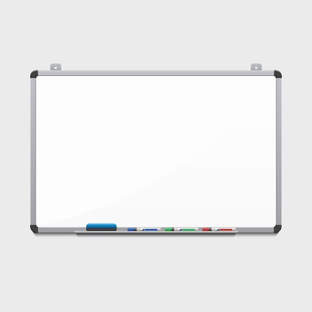 Free Vector  blank white board with colored markers. billboard and business, education and empty space 