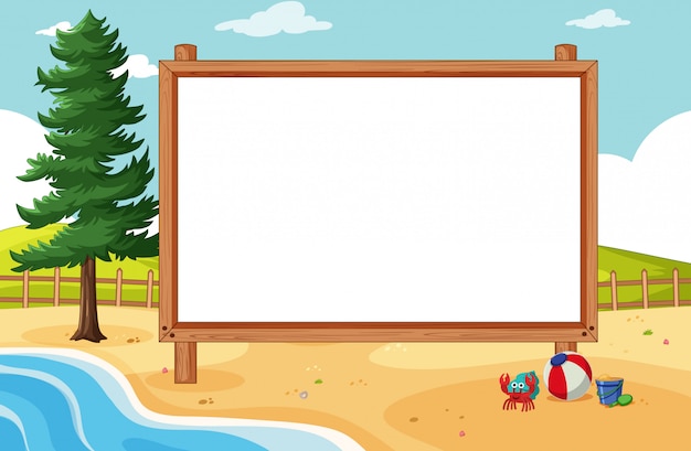 Free vector blank wooden frame in beach scene