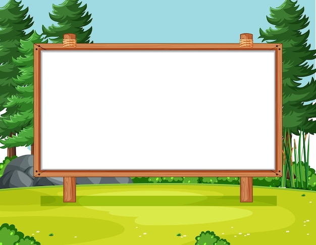 Free vector blank wooden frame in nature park scene