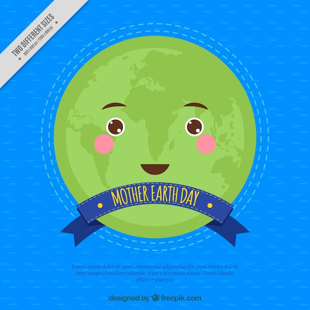 Free vector blue background with happy planet earth in flat design