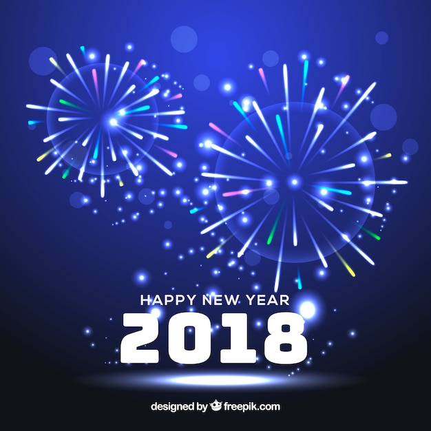 Free Vector blue background with new year fireworks