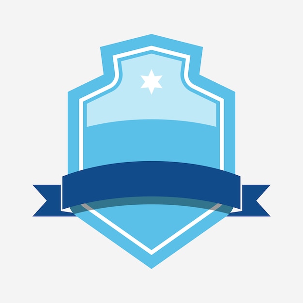 Free vector blue badge embellished with a banner