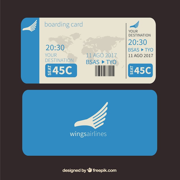 Free vector blue boarding pass with world map