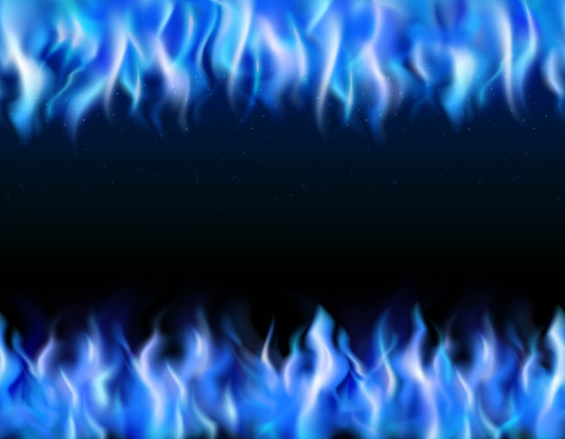 Free Vector blue fire tileable realistic borders on black background 