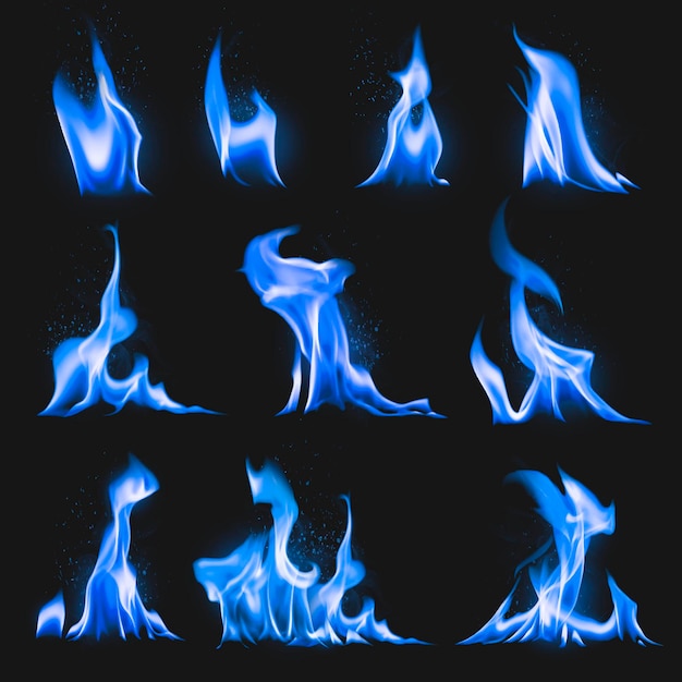 Free Vector blue flame sticker, realistic fire image vector set