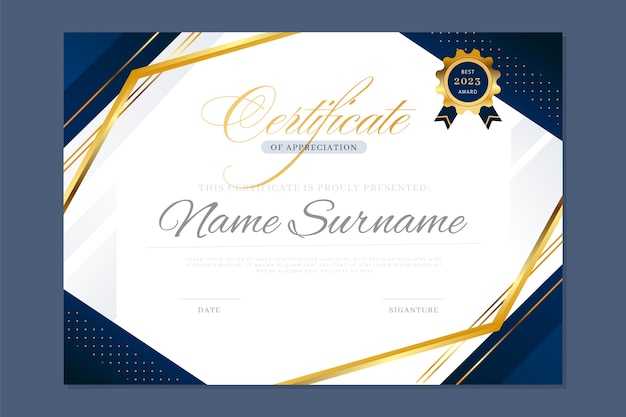 Blue and golden certificate template