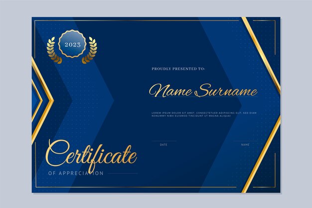 Blue and golden certificate template