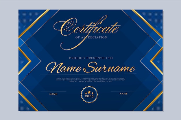 Blue and golden certificate template