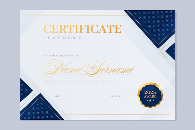 Blue and golden certificate template