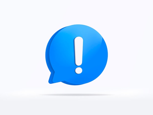 Free vector blue notification warning icon attention sms sign and internet message. 3d rendering.