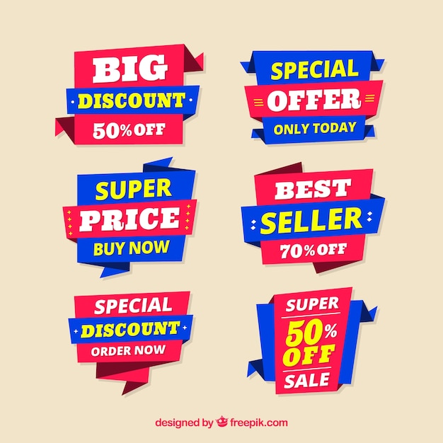 Free Vector blue and red origami discount stickers