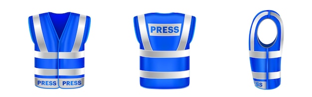 Free vector blue safety vest for press with reflective stripes uniform for journalists