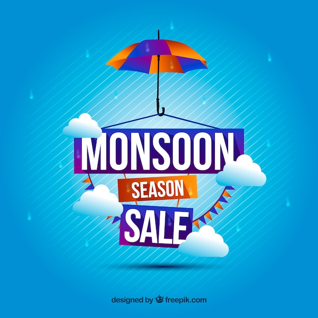 Free Vector blue sales background of monsoon 