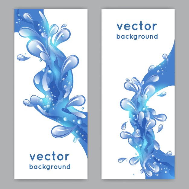 Blue sea water splash vertical banner set isolated vector illustration